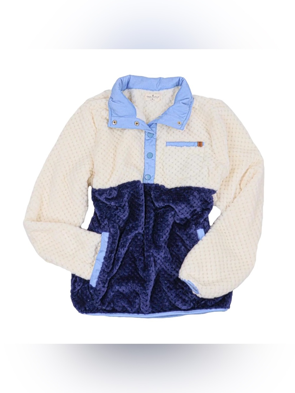 Simply Southern-Cozy Two-Tone Sherpa Pullover - Cream & Navy